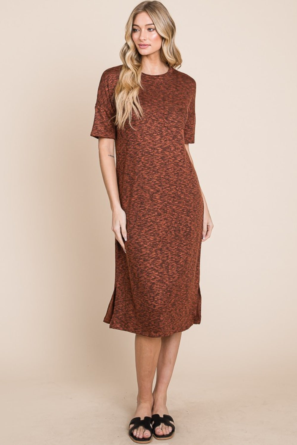 BOMBOM For The Evening Side Slit Midi Dress in Rust