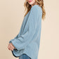 BOMBOM Chasing Dreams Long Sleeve Curved Hem Ribbed T-Shirt in Denim