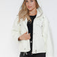 How Dare U My Favorite Layer Drawstring Hem PU Leather Zip Up Jacket in White