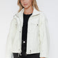 How Dare U My Favorite Layer Drawstring Hem PU Leather Zip Up Jacket in White
