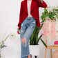 Celeste Conquer Yourself Rolled Leopard Cuff Open Front Blazer in Burgundy