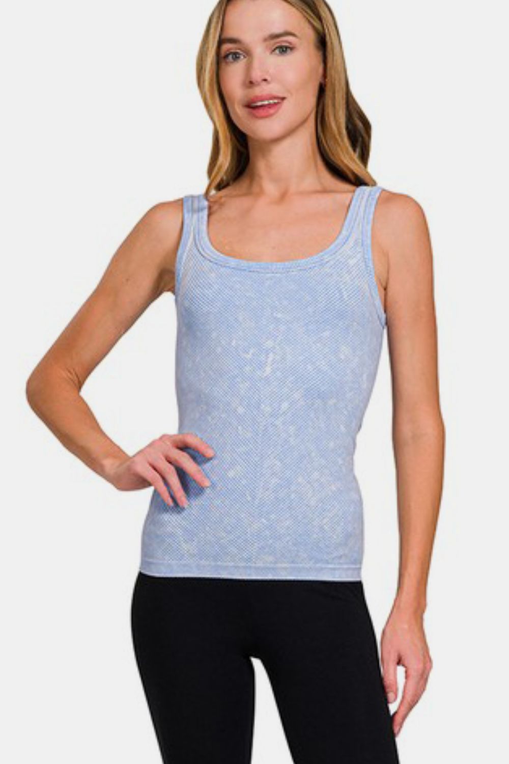 Zenana Chance Of Sun Ribbed Scoop Neck Tank in Light Blue