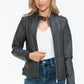 Snobbish Born To Ride PU Leather Biker Jacket with Side Zip Pockets in Charcoal