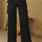 Davi & Dani Everyday Balance Flap Pocket Mid Rise Cargo Pants in Black
