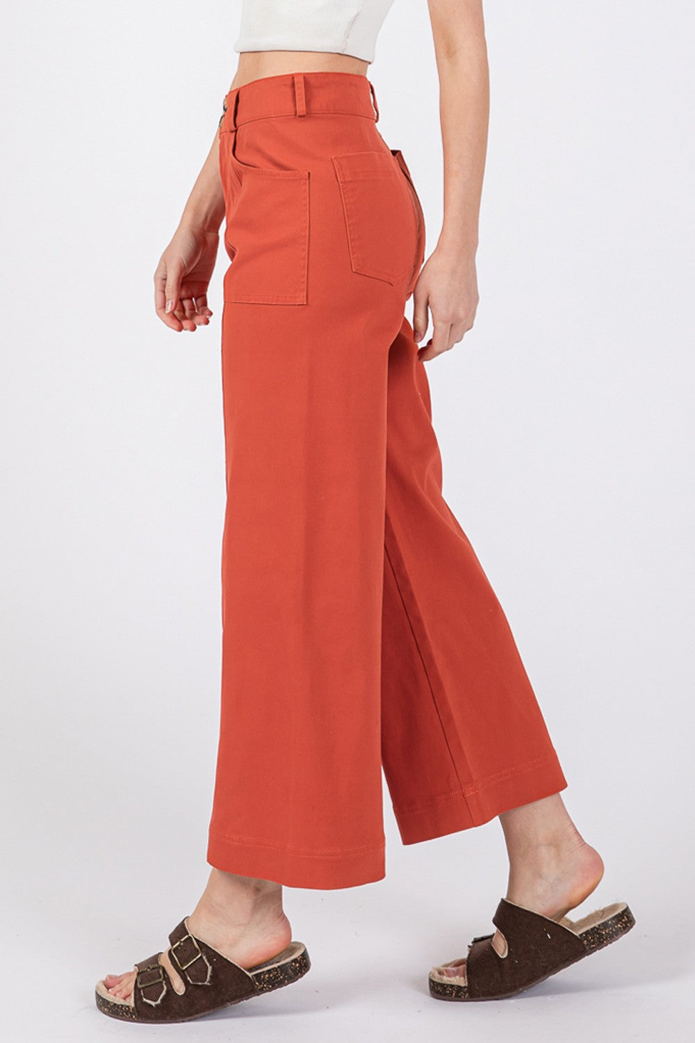 SAGE + FIG Annette Wide Leg Cropped Pants in Cinnamon