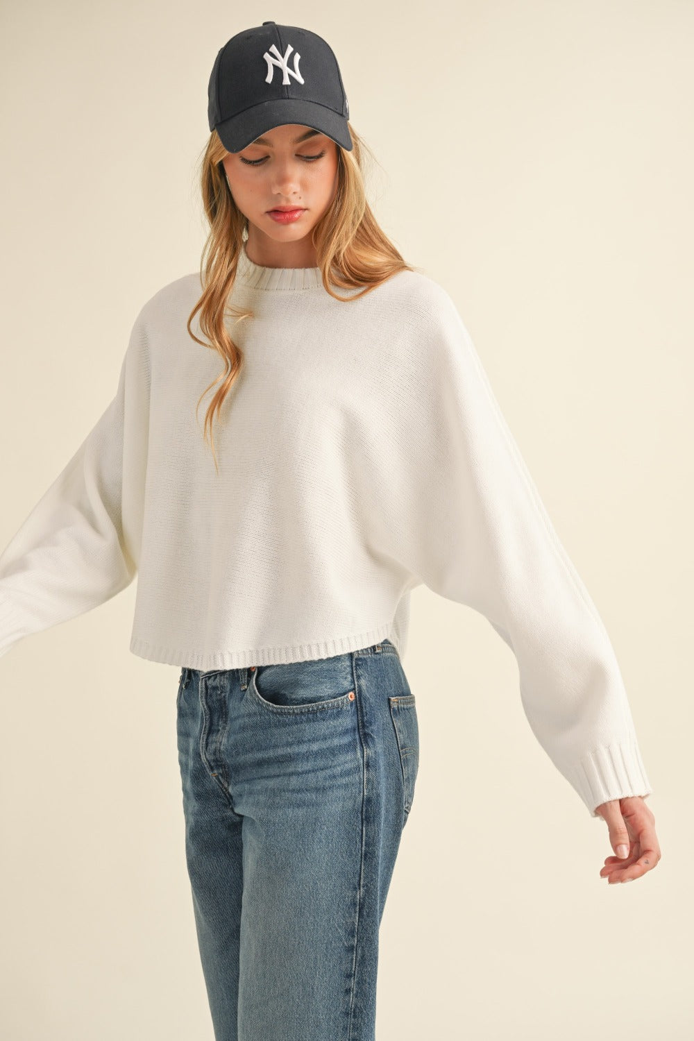 Mable Dolman Days Cropped Sweater in Off White