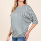 BOMBOM Casually Striped Boat Neck Dolman Sleeve Top in Dusty Olive