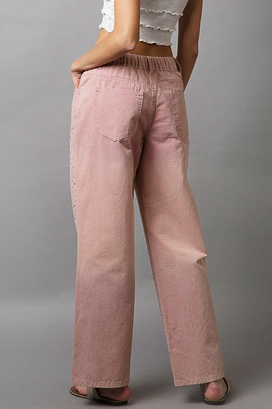 POL Autumn Embellishments Gradient Wide Leg Pants in Dusty Pink