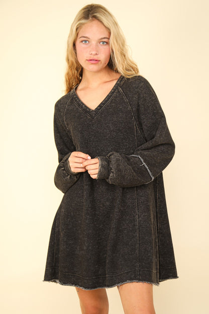 VERY J Oversized Memories Mineral Washed Oversized A-Line Mini Dress in Black