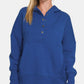 Zenana You Have My Heart Half Snap Long Sleeve Hoodie with Kangaroo Pocket in Navy