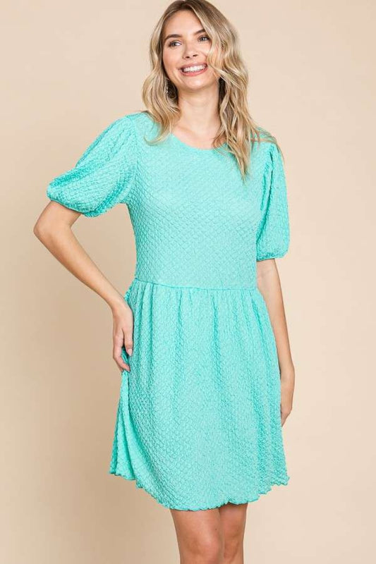 Culture Code Minty Skies Textured Puff Sleeve Dress