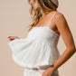 BiBi Already Famous Fringed Hem Smocked Cami in Off White