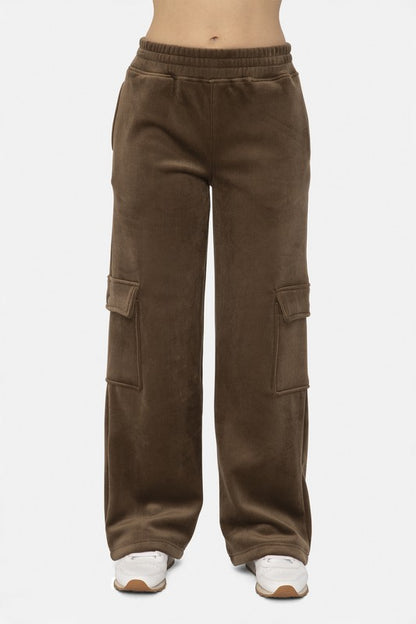 Mono B Leap Of Faith Elastic Waist Corduroy Cargo Pants in Olive Brown