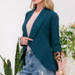 Celeste Conquer Yourself Rolled Leopard Cuff Open Front Blazer in Hunter Green