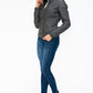 YMI Fuzzy Feels Faux Layered Double-Zipper Jacket with Fuzzy Hood in Charcoal