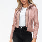 Snobbish Embrace The Day Faux Leather Zip Up Drawstring Hooded Jacket in Mauve