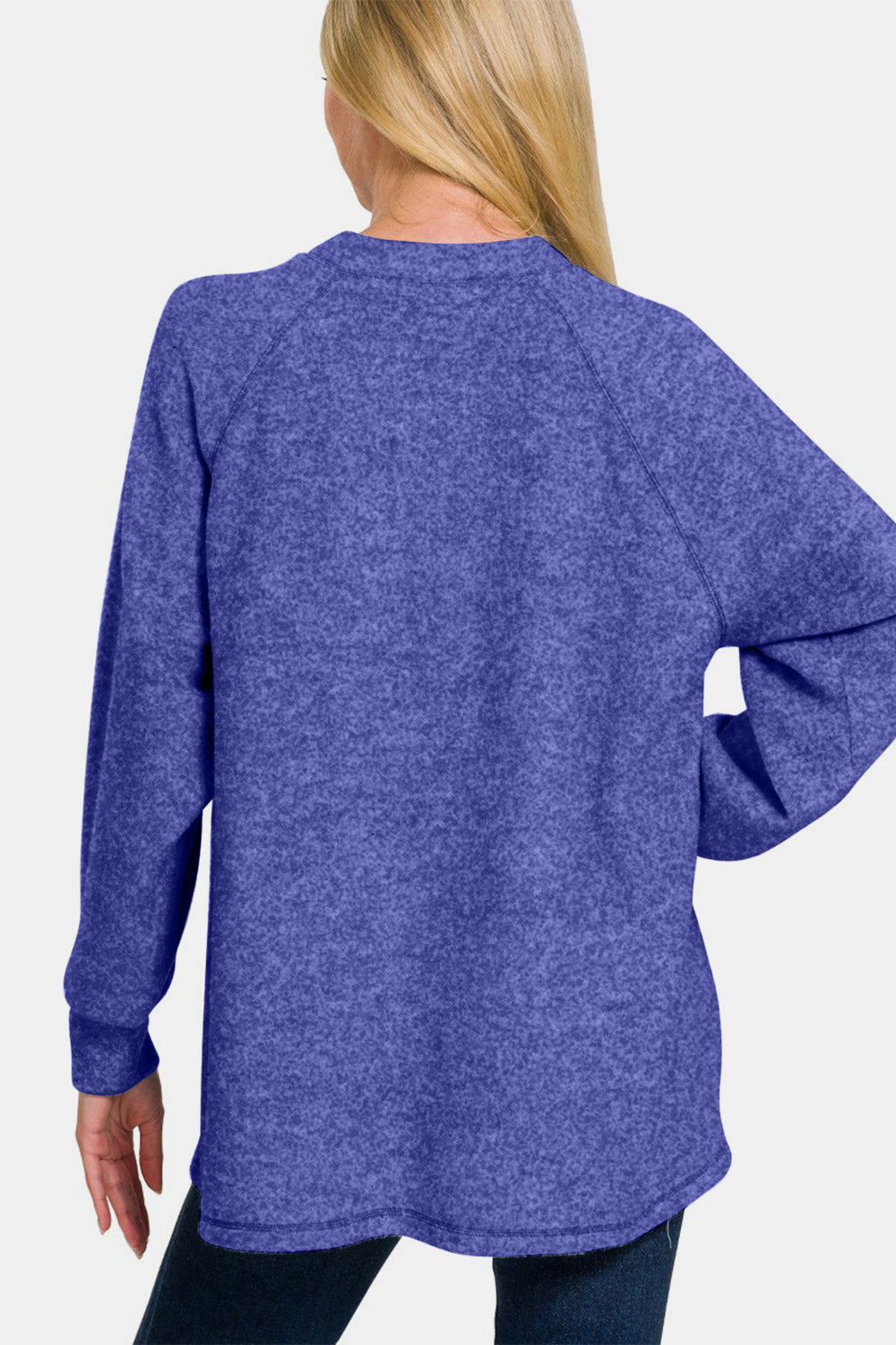 Zenana Mixed Emotions Brushed Melange Hacci High-Low Sweater in Bright Blue