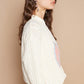 POL Peace and Love Cable-Knit Peace Patch Dropped Shoulder Sweater in Ivory