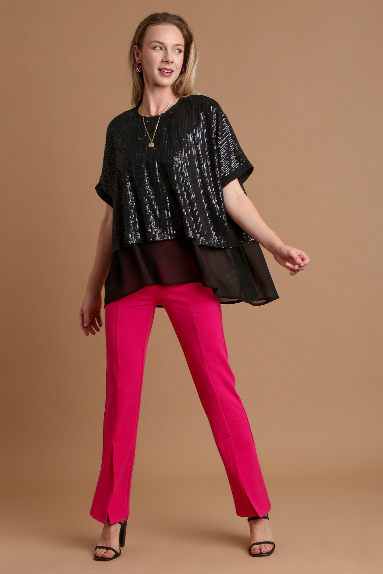 Umgee Layers of Sparkle Sequin Half Sleeve Layered Blouse