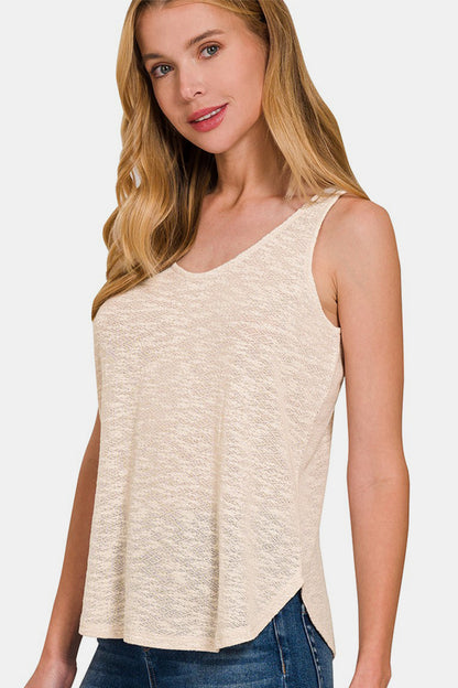 Zenana Made For Me Curved Hem Tank in Sand Beige