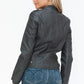 Snobbish Born To Ride PU Leather Biker Jacket with Side Zip Pockets in Charcoal