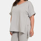 Zenana I'm Yours V-Neck Short Sleeve Slit T-Shirt and Shorts Set in Light Grey