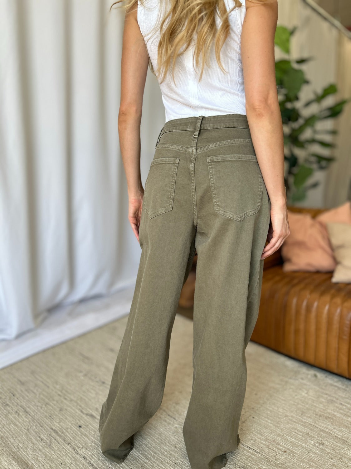 RFM Dani High Rise Garment Dye Wide Leg Jeans in Sage