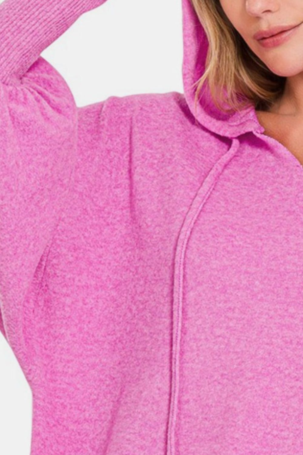 Zenana Brushed Perfection Hacci Drop Shoulder Cropped Hoodie in Bright Mauve