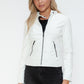 Snobbish Embrace The Day Faux Leather Zip Up Drawstring Hooded Jacket in White