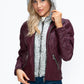YMI Fuzzy Feels Faux Layered Double-Zipper Jacket with Fuzzy Hood in Wine