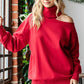 First Love Shine Through Cut Out Shoulder Turtleneck Sweater