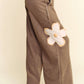 Davi & Dani Blushing Wild Flower Patch Elastic Waist Wide Leg Pants