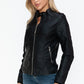 Snobbish Born To Ride PU Leather Biker Jacket with Side Zip Pockets in Black
