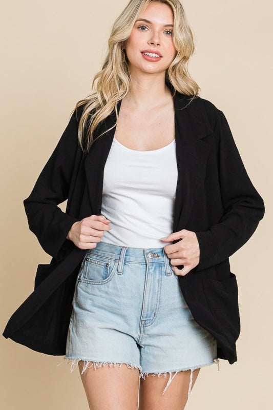 Culture Code Impressed One Button Long Sleeve Blazer with Pockets in Black