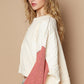 POL Standout Charm Waffle-Knit Contrast Notched Neck Long Sleeve Knit Top in Cream Multicolor