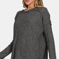 Zenana Cozy Season Exposed Seam Brushed Sweater in Black