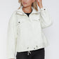 How Dare U My Favorite Layer Drawstring Hem PU Leather Zip Up Jacket in White