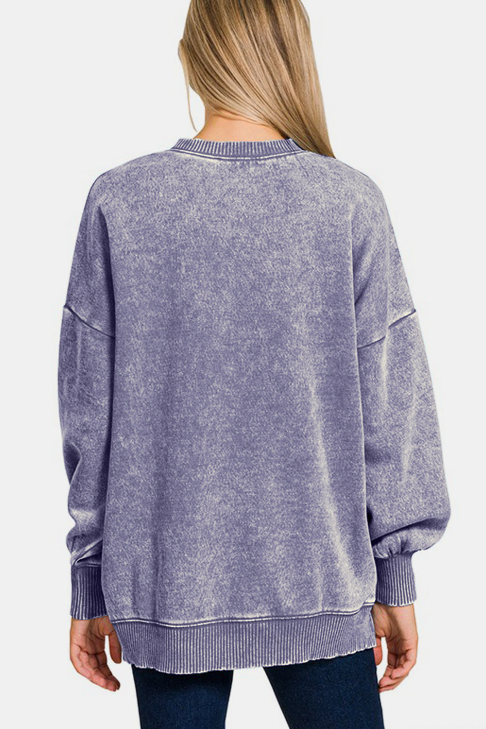 Zenana Endless Vibes High-Low Acid Wash Fleece Sweatshirt in Mauve