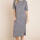 BOMBOM For The Evening Slit Round Neck Half Sleeve Midi Dress in Grey