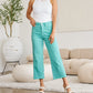 RFM Chloe Tummy Control High Waist Raw Hem Crop Jeans in Island Green