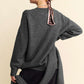 Davi & Dani Better Together V-Neck Dropped Shoulder Sweater with Scarf Set in Dark Gray