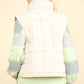 VERY J In Puffer Haven Zip Up Puffer Padded Warm Vest in Ivory
