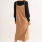 And The Why Comfort Meets Glam Faux Suede Cut Edge Slit Cami Midi Dress in Khaki