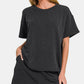 Zenana Creating My Own Sunshine Rib Short Sleeve T-Shirt and Shorts Set in Black