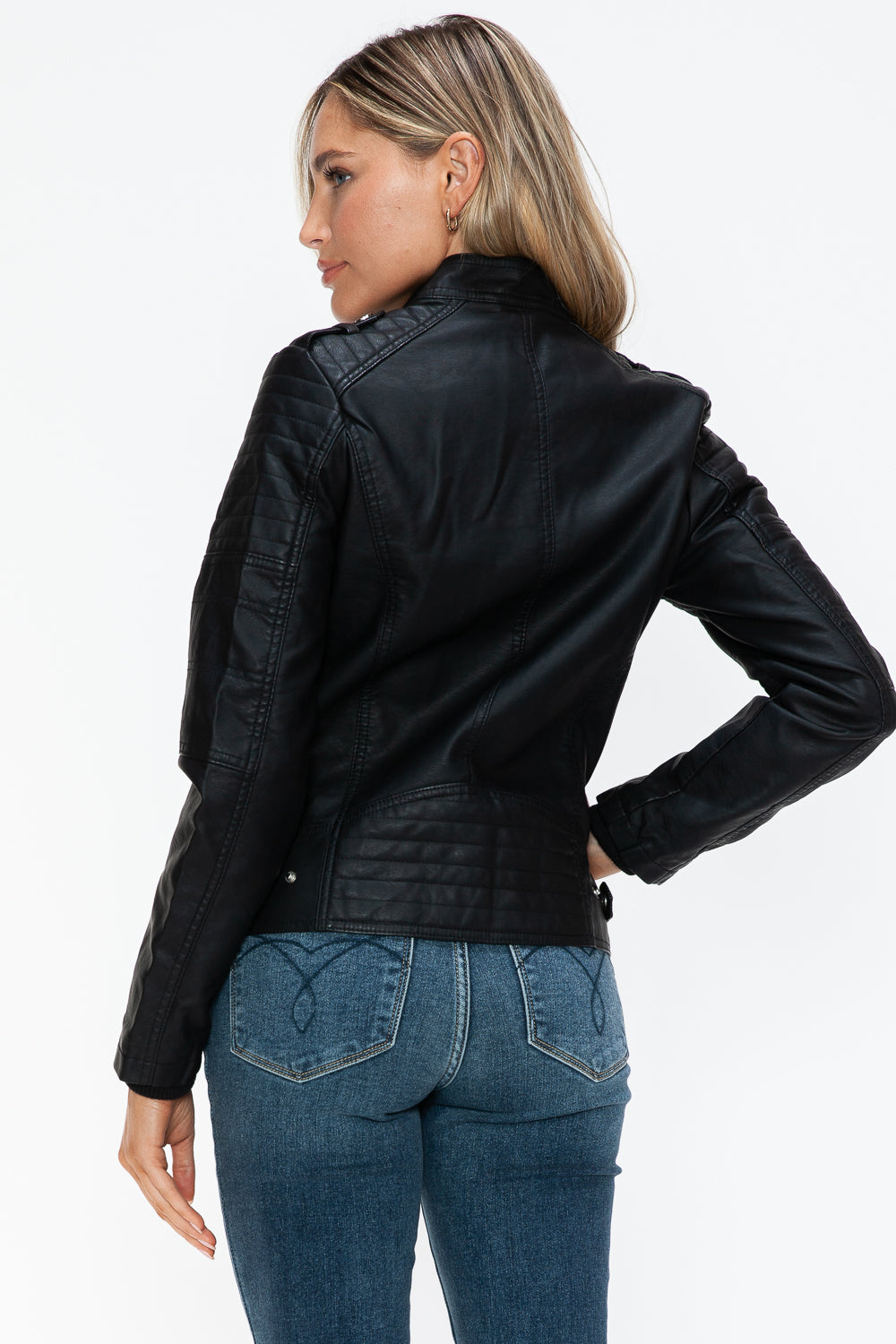 Snobbish Born To Ride PU Leather Biker Jacket with Side Zip Pockets in Black
