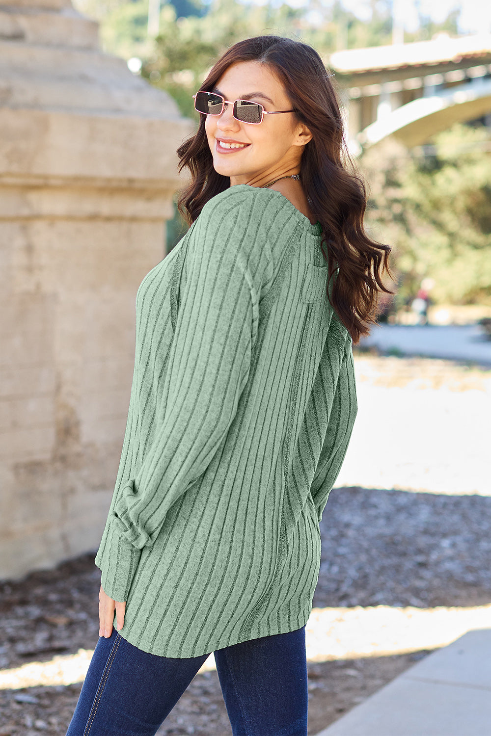 Basic Bae Ready to Slay Ribbed Round Neck Long Sleeve Knit Top