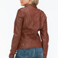 Snobbish Born To Ride PU Leather Biker Jacket with Side Zip Pockets in Brandy