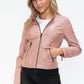 Snobbish Embrace The Day Faux Leather Zip Up Drawstring Hooded Jacket in Mauve