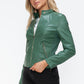 Snobbish Embrace The Day Faux Leather Zip Up Drawstring Hooded Jacket in Sage