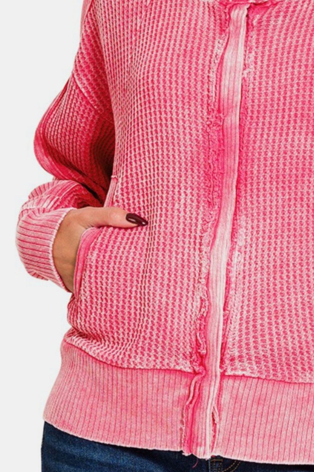 Zenana Chill Days Washed Zip Up Hooded Jacket in Fuchsia